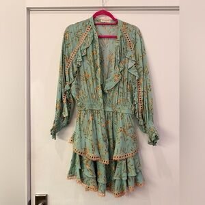 Spell Teal Floral Long Sleeve Dress